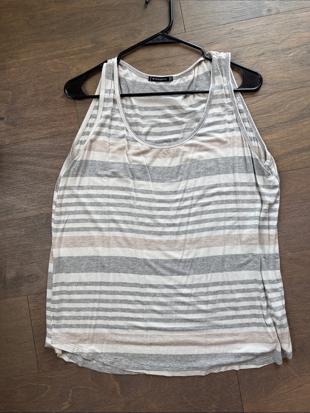 Staccato Gray and Cream Striped Scoop Tank